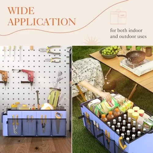 HOTOR Large-Capacity Trunk Organizer - Foldable for SUVs & Sedans, Sturdy Organization for Car Accessories, Tools, Sundries, Blue, 2 Compartments, US11032 | Foldable, Sturdy Organization, for Car Accessories, Tools, Sundries, US11032 - 5