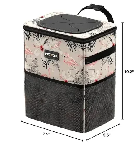 HOTOR Car Trash Can with Lid and Storage Pockets - 100% Leak-Proof Organizer, Waterproof Garbage Can, Multipurpose Trash Bin for Car, 2 Gallons, Flamingo - 2