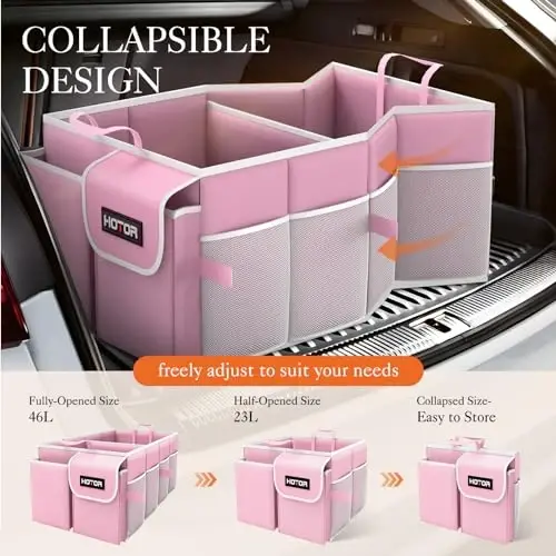 HOTOR Foldable Trunk Organizer for SUVs & Sedans, Pink, 2 Compartments, 21.3