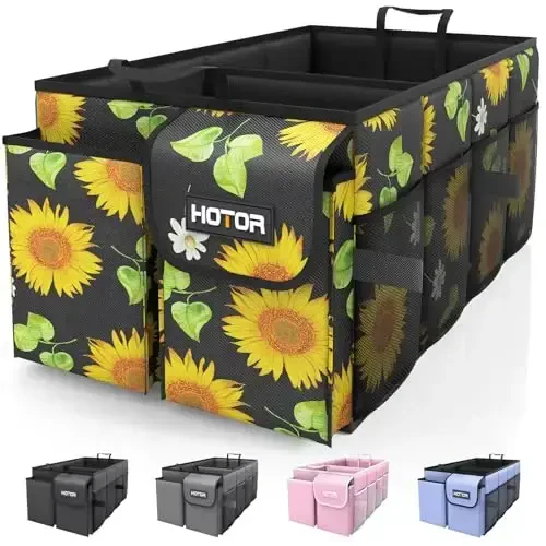 HOTOR Foldable Trunk Organizer - SUV & Sedan, Sturdy Car Organization with 2 Compartments, 21.3