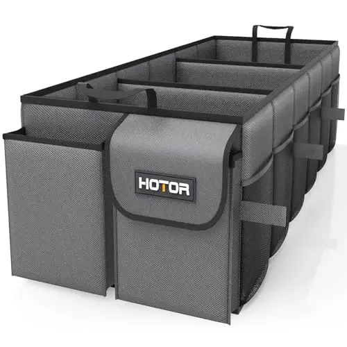 HOTOR Foldable Trunk Organizer - SUV & Sedan Compatible, 3 Compartments, Grey, 31.9