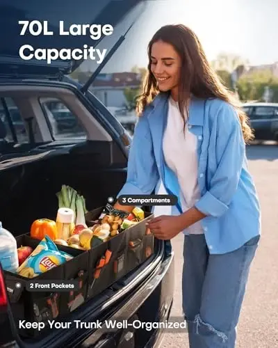 HOTOR Trunk Organizer for Car - Car Organizer, Foldable Trunk organizer for SUVs & Sedans, Sturdy Organization for Car Accessories, Tools, Sundries, Black, 3 Compartments, 31.9