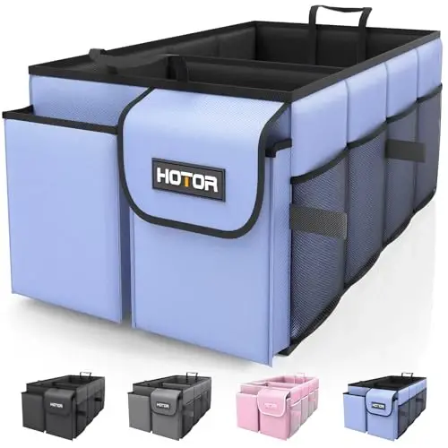 HOTOR Large-Capacity Trunk Organizer - Foldable for SUVs & Sedans, Sturdy Organization for Car Accessories, Tools, Sundries, Blue, 2 Compartments, US11032 - HOTOR