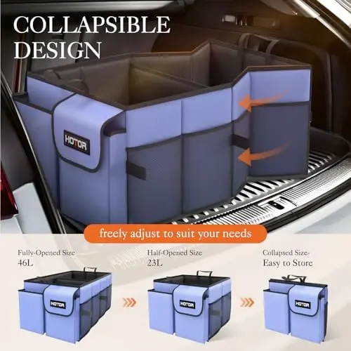 HOTOR Large-Capacity Trunk Organizer - Foldable for SUVs & Sedans, Sturdy Organization for Car Accessories, Tools, Sundries, Blue, 2 Compartments, US11032 - 4