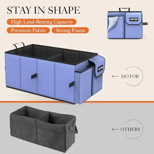 HOTOR Large-Capacity Trunk Organizer - Foldable for SUVs & Sedans, Sturdy Organization for Car Accessories, Tools, Sundries, Blue, 2 Compartments, US11032 - 3