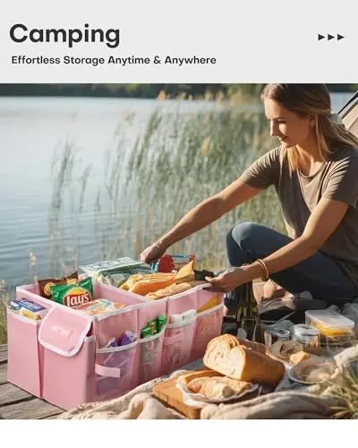 HOTOR SUV va sedanlar uchun buklanadigan yukxona tashkilotchisi, pushti, 2 ta bo'linma, 21,3