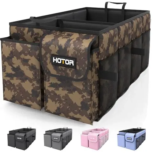 HOTOR Trunk Organizer - Car Organizer, Foldable Trunk organizer for SUVs & Sedans, Sturdy Car Organization for Car Accessories, Tools, Sundries, Brown Camouflage, 2 Compartments, 21.3