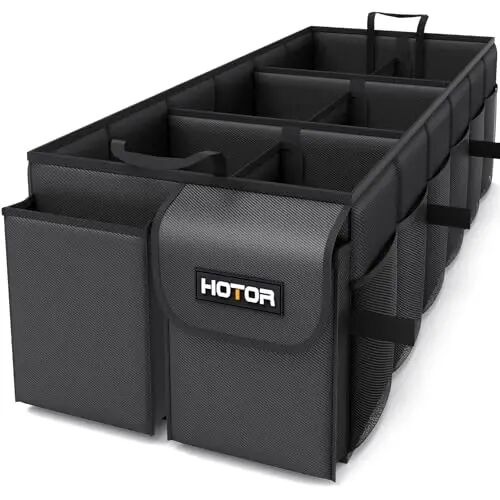 HOTOR Trunk Organizer - Foldable Car Organizer for SUVs & Sedans Storage | Sturdy Car Organization for Men & Women, Car Accessories, Tools, Sundries, Black, 6 Compartments, 34.8