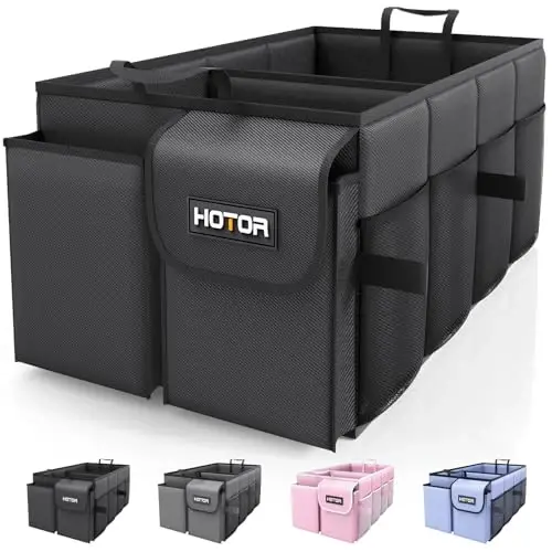 HOTOR Trunk Organizer for Car - Large-Capacity Car Organizer, Foldable Trunk organizer for SUVs & Sedans, Sturdy Car Organization for Car Accessories, Tools, Sundries, Black, 2 Compartments - HOTOR