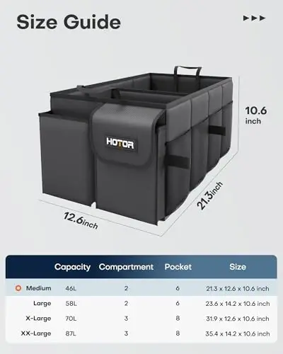 HOTOR Trunk Organizer for Car - Large-Capacity Car Organizer, Foldable Trunk organizer for SUVs & Sedans, Sturdy Car Organization for Car Accessories, Tools, Sundries, Black, 2 Compartments - 4