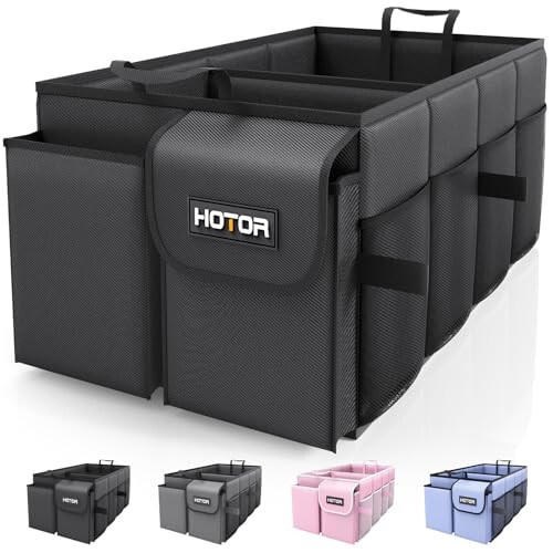 HOTOR Trunk Organizer for Car - Large-Capacity Car Organizer, Foldable Trunk organizer for SUVs & Sedans, Sturdy Car Organization for Car Accessories, Tools, Sundries, Black, 2 Compartments - 1