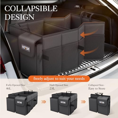 HOTOR Trunk Organizer for Car - Large-Capacity Car Organizer, Foldable Trunk organizer for SUVs & Sedans, Sturdy Car Organization for Car Accessories, Tools, Sundries, Black, 2 Compartments - 3