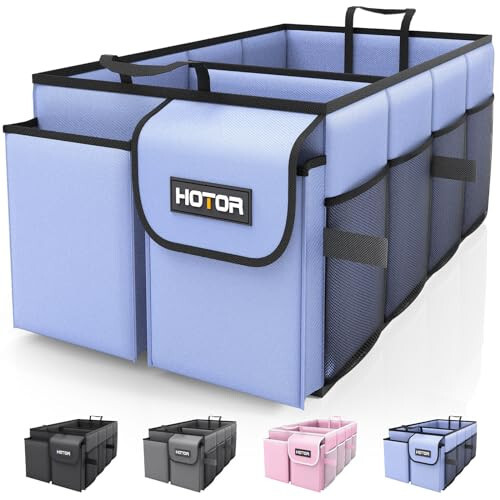 HOTOR Trunk Organizer for Car - Large-Capacity Car Organizer, Foldable Trunk organizer for SUVs & Sedans, Sturdy Car Organization for Car Accessories, Tools, Sundries, Blue, 2 Compartments - 7