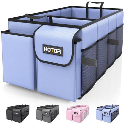 HOTOR Trunk Organizer for Car - Large-Capacity Car Organizer, Foldable Trunk organizer for SUVs & Sedans, Sturdy Car Organization for Car Accessories, Tools, Sundries, Blue, 2 Compartments - 7