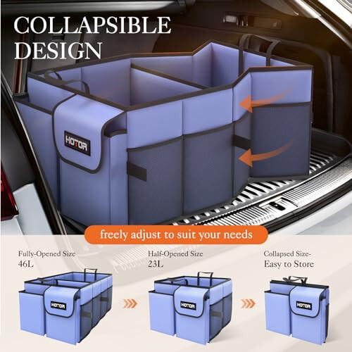 HOTOR Trunk Organizer for Car - Large-Capacity Car Organizer, Foldable Trunk organizer for SUVs & Sedans, Sturdy Car Organization for Car Accessories, Tools, Sundries, Blue, 2 Compartments - 10