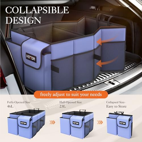 HOTOR Trunk Organizer for Car - Large-Capacity Car Organizer, Foldable Trunk organizer for SUVs & Sedans, Sturdy Car Organization for Car Accessories, Tools, Sundries, Blue, 2 Compartments - 4