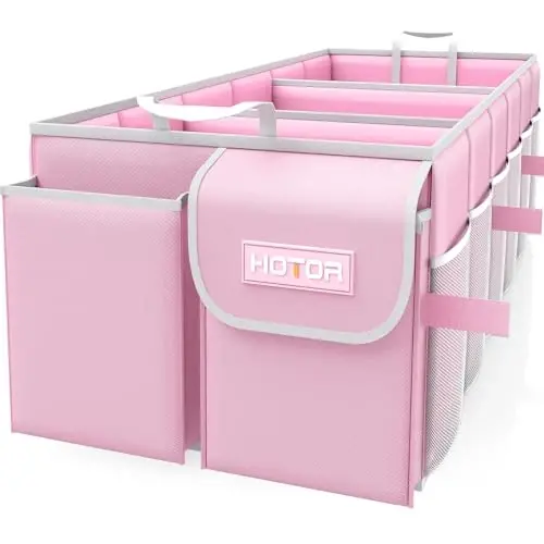 HOTOR Trunk Organizer for suv - Car Organizer, Foldable Trunk organizer for SUVs & Sedans, Sturdy Car Organization for Car Accessories, Tools, Sundries, Pink, 3 Compartments, 31.9