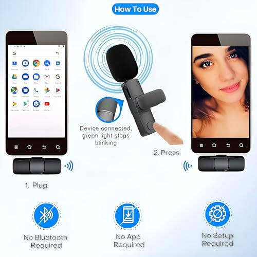 Houmt Wireless Microphone for iPhone 15 USB-C Compatible with Samsung s24 & iPhone 15 Series - Wireless Lavalier Microphone for Android - USB C Microphone for Video Recording and Tiktok (2 in 1) - 2