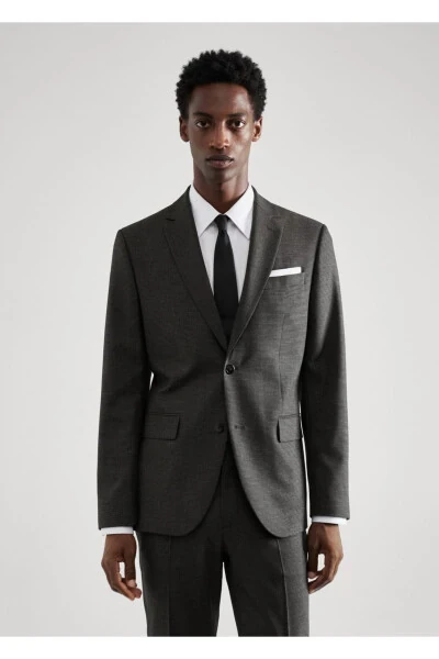 Houndstooth Wool Blazer Jacket - Slim Fit - MANGO MAN