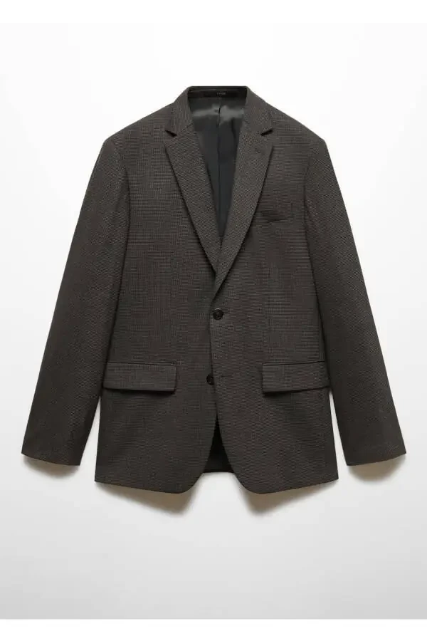 Houndstooth Wool Blazer Jacket - Slim Fit - 3