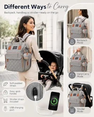 Houscly 25L Diaper Bag Backpack with Changing Station, Large Capacity | Multifunction baby bag, baby registry search, baby girl newborn essentials must haves, baby shower gifts, Army Green - 6
