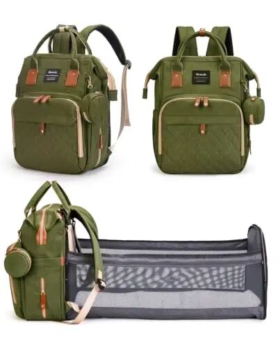 Houscly 25L Diaper Bag Backpack with Changing Station, Large Capacity | Multifunction baby bag, baby registry search, baby girl newborn essentials must haves, baby shower gifts, Army Green - houscly