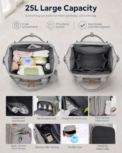 Houscly 25L Diaper Bag Backpack with Changing Station, Large Capacity | Multifunction baby bag, baby registry search, baby girl newborn essentials must haves, baby shower gifts, Army Green - houscly (1)