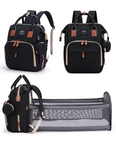 Houscly 25L Diaper Bag Backpack with Changing Station, Large Capacity | Multifunction baby bag, baby registry search, baby girl newborn essentials must haves, baby shower gifts, black - 1