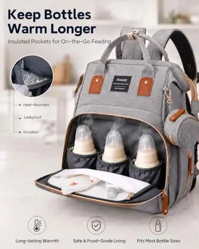 Houscly 25L Diaper Bag Backpack with Changing Station, Large Capacity | Multifunction baby bag, baby registry search, baby girl newborn essentials must haves, baby shower gifts, black - 3