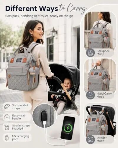 Houscly 25L Diaper Bag Backpack with Changing Station, Large Capacity | Multifunction baby bag, baby registry search, baby girl newborn essentials must haves, baby shower gifts, black - 6