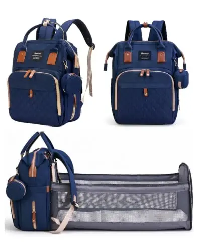 Houscly 25L Diaper Bag Backpack with Changing Station, Large Capacity | Multifunction baby bag, baby registry search, baby girl newborn essentials must haves, baby shower gifts, blue - 1