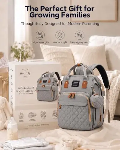 Houscly 25L Diaper Bag Backpack with Changing Station, Large Capacity | Multifunction baby bag, baby registry search, baby girl newborn essentials must haves, baby shower gifts, blue - 6