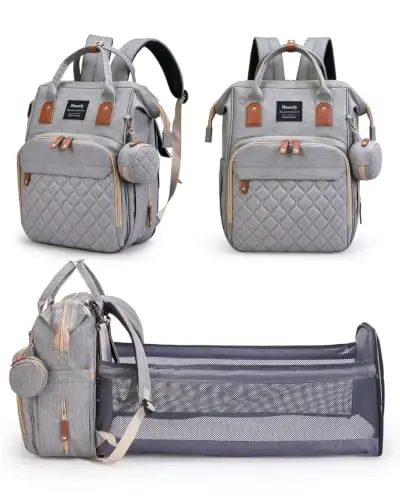 Houscly 25L Diaper Bag Backpack with Changing Station, Large Capacity | Multifunction baby bag, baby registry search, baby girl newborn essentials must haves, baby shower gifts, light grey - 1