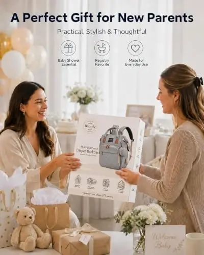 Houscly 25L Diaper Bag Backpack with Changing Station, Large Capacity | Multifunction baby bag, baby registry search, baby girl newborn essentials must haves, baby shower gifts, light grey - 5