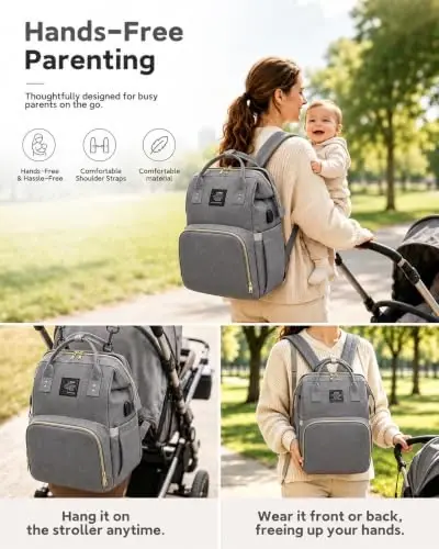 Houscly Bebek Bezi Çantaları Bebek Sırt Çantası: Erkek Bebek için Büyük Bebek Çantası Kız Çocuk Anne Küçük Çocuk Kadın Erkek Baba Büyük Seyahat Yeni Doğan Temel Bebek Kayıt Defteri Olmazsa Olmazlar Gri - 4