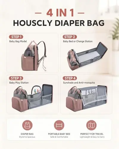 houscly Diaper Bag Backpack with Changing Station, 25L Large Capacity | Multifunction baby bag, baby registry search, baby girl newborn essentials must haves, baby shower gifts, Army Green - 3