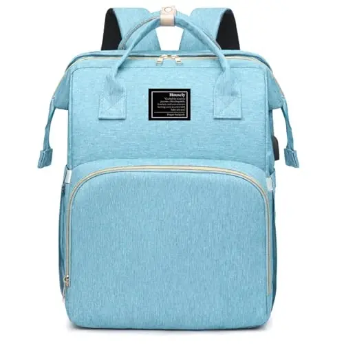 houscly Diaper Bag Backpack with Changing Station, 25L Large Capacity | Multifunction baby bag, baby registry search, baby girl newborn essentials must haves, baby shower gifts, Light Blue - 1