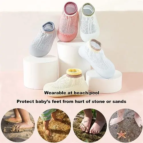 HOVELL Toddler 2 Pairs Anti-Skid Socks Shoes Baby Boys Girls Rubber Sole Indoor First Walking Slippers - 6
