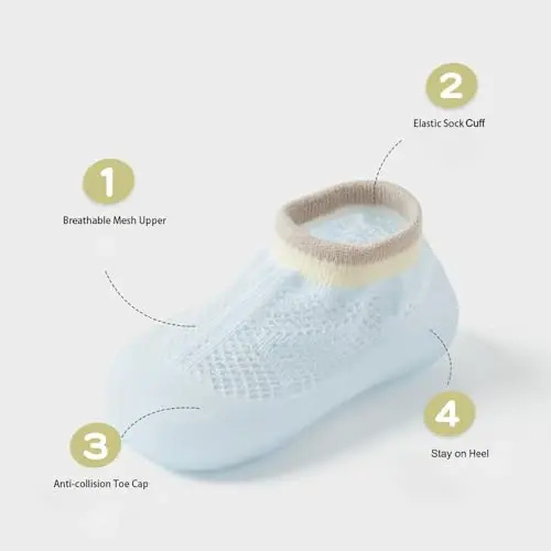 HOVELL Toddler 2 Pairs Anti-Skid Socks Shoes Baby Boys Girls Rubber Sole Indoor First Walking Slippers - HOVELL (1)