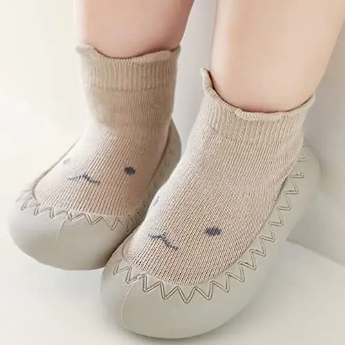 HOVELL Toddler 2 Pairs Anti-Skid Socks Shoes Baby Boys Girls Rubber Sole Indoor First Walking Slippers - 5