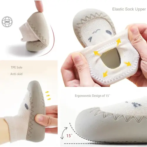 HOVELL Toddler 2 Pairs Anti-Skid Socks Shoes Baby Boys Girls Rubber Sole Indoor First Walking Slippers - HOVELL (1)