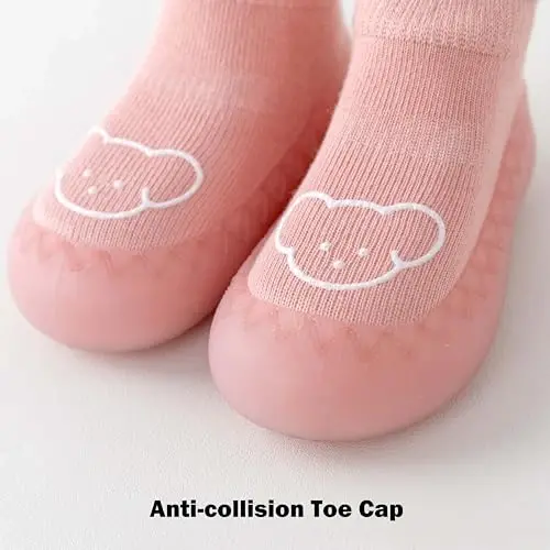 HOVELL Toddler 2 Pairs Anti-Skid Socks Shoes Baby Boys Girls Rubber Sole Indoor First Walking Slippers - 5