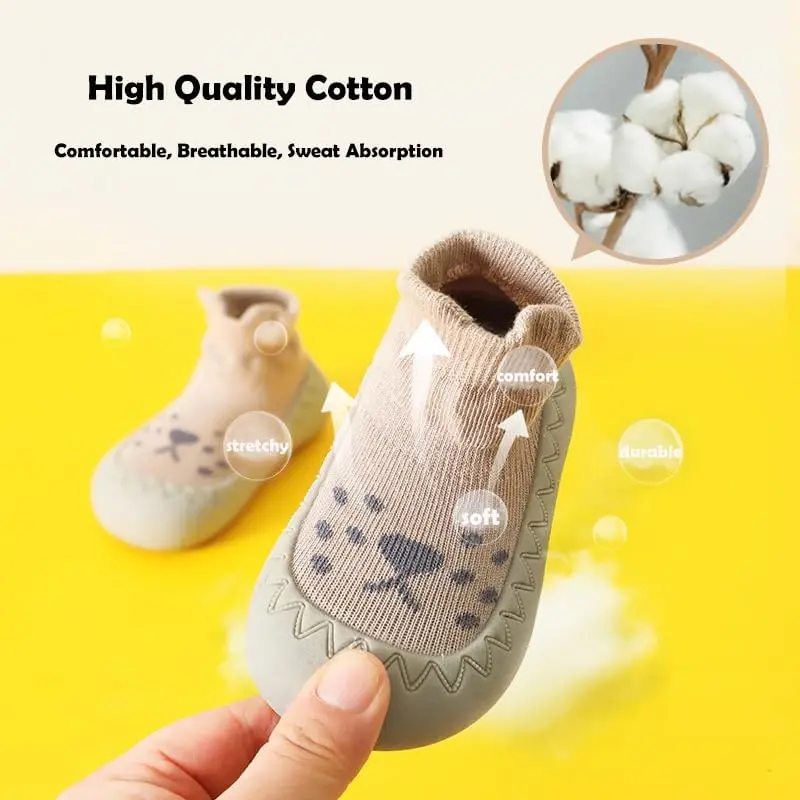HOVELL Toddler 2 Pairs Anti-Skid Socks Shoes Baby Boys Girls Rubber Sole Indoor First Walking Slippers - 2