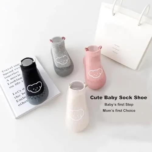 HOVELL Toddler 2 Pairs Anti-Skid Socks Shoes Baby Boys Girls Rubber Sole Indoor First Walking Slippers - HOVELL (1)