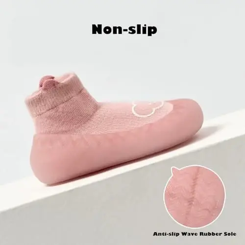 HOVELL Toddler 2 Pairs Anti-Skid Socks Shoes Baby Boys Girls Rubber Sole Indoor First Walking Slippers - 4