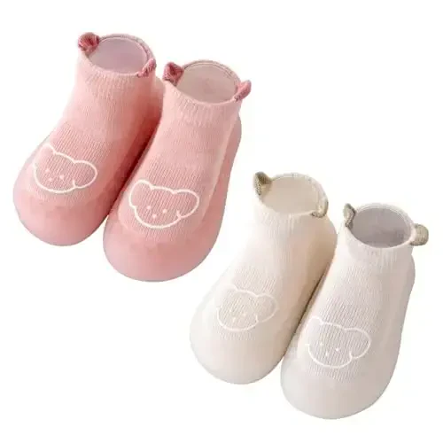 HOVELL Toddler 2 Pairs Anti-Skid Paypoq Poyabzal Chaqaloq O'g'il Qiz Kauchuk Taglik Yopiq Birinchi Yurish Terliklar - 1