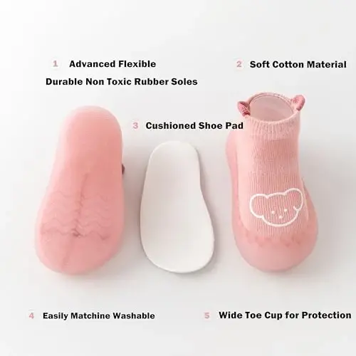 HOVELL Toddler 2 Pairs Anti-Skid Paypoq Poyabzal Chaqaloq O'g'il Qiz Kauchuk Taglik Yopiq Birinchi Yurish Terliklar - 2