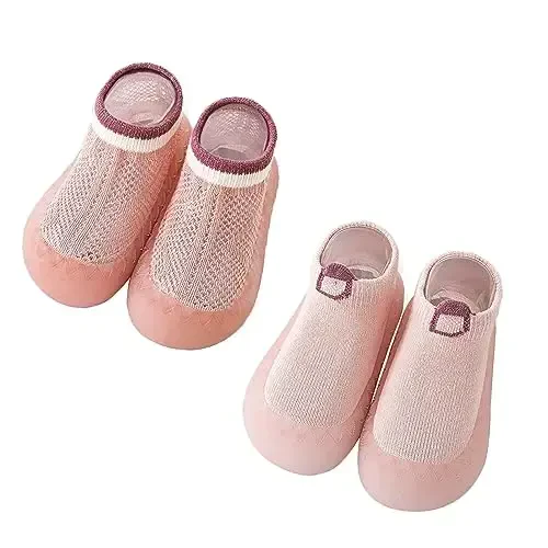 HOVELL Toddler 2 Pairs Anti-Skid Paypoqlar Poyabzal Kichkintoy O'g'il bolalar Qizlar Rezina Taglik Yopiq Birinchi Yurish Shipalaklari - HOVELL