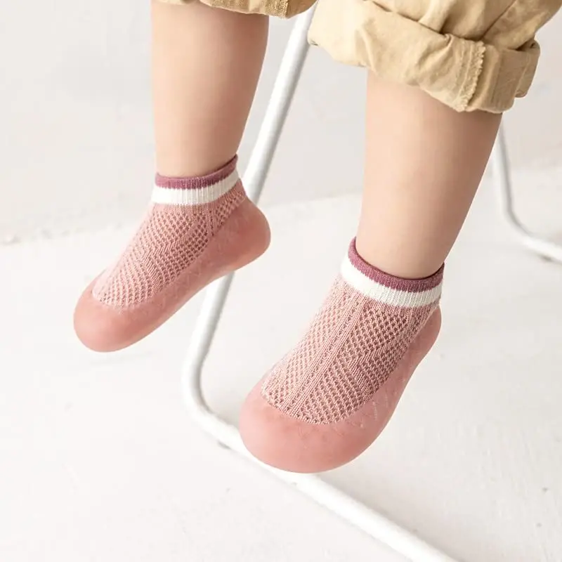 HOVELL Toddler 2 Pairs Anti-Skid Socks Shoes Baby Boys Girls Rubber Sole Indoor First Walking Slippers - 7