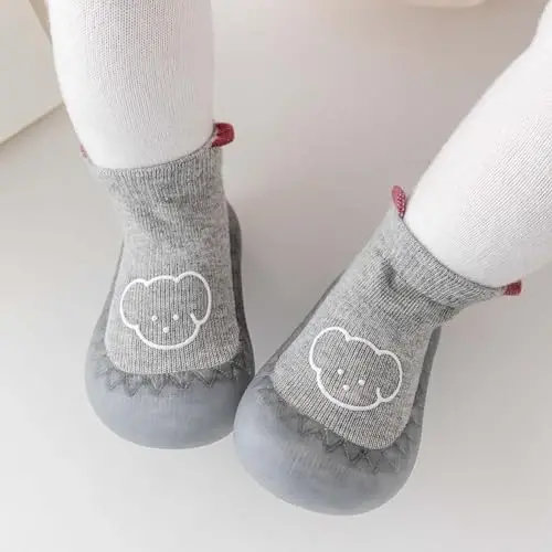 HOVELL Toddler 2 Pairs Anti-Skid Socks Shoes Baby Boys Girls Rubber Sole Indoor First Walking Slippers - 6